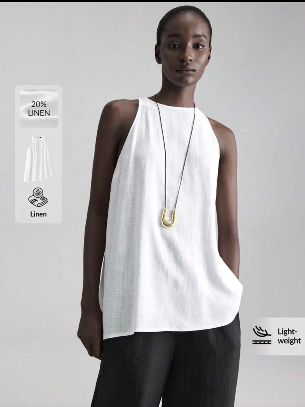 Women’s Linen White Halter-Neck Tank Top